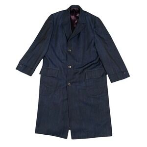 1950s Iridescent Blue Streaked Benson-Rixon Heavyweight Wool Overcoat Size 46R